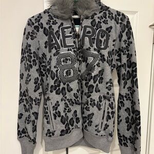 Aeropostale Gray and Black Leopard Hoodie